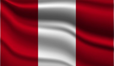 Peru Gerçekçi Modern Bayrak Tasarımı. Vektör çizimi. Arkaplan, doku veya pankart için kullanılacak.