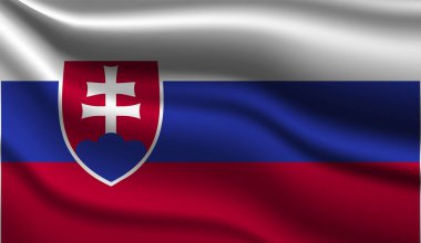 Slovakya Gerçekçi Modern Bayrak Tasarımı. Vektör çizimi. Arkaplan, doku veya pankart için kullanılacak.