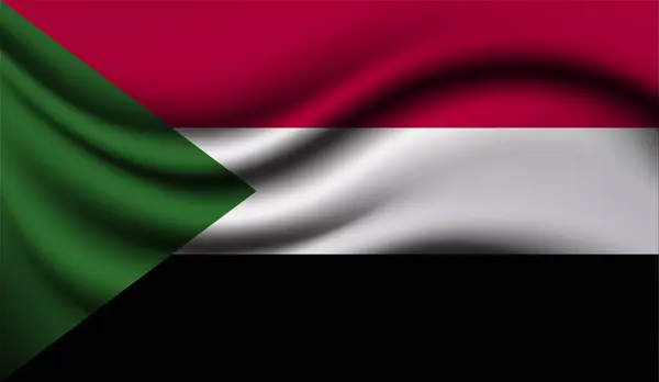 スーダン旗のデザインを振って現実的な ベクトルイラスト テクスチャ またはバナーに使用されます — ストックベクタ