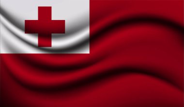 Tonga Gerçekçi Sallanan Bayrak Tasarımı. Vektör çizimi. Arkaplan, doku veya pankart için kullanılacak.