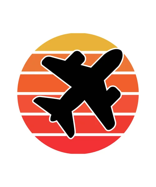 Airplane Retro Sunset Design Template Vector Design Template Logo Badges — Stock Vector