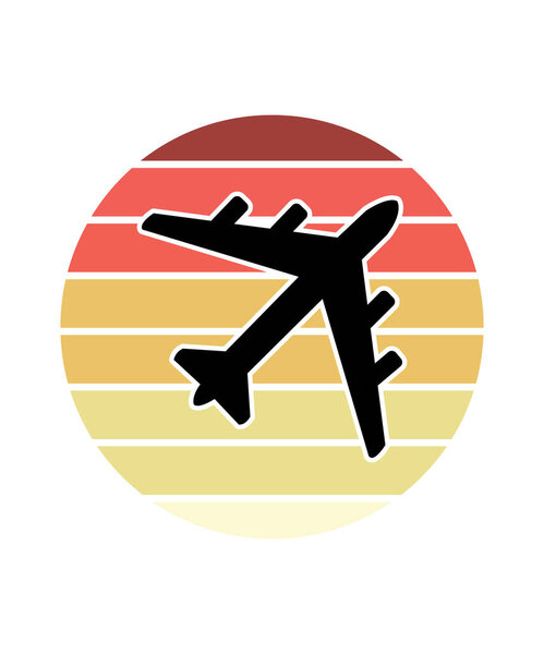Airplane Retro Sunset Design template. Vector design template for logo, badges, t-shirt, POD and book cover. Isolated white background.
