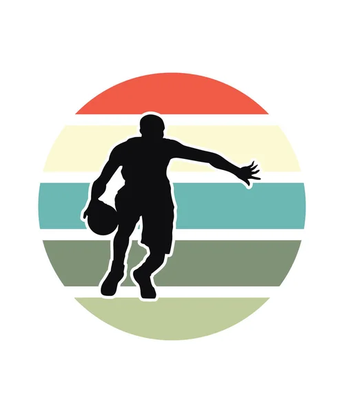 Basketball Retro Sunset Design Vorlage Vector Designvorlage Für Logo Abzeichen — Stockvektor