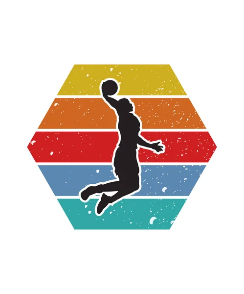 Basketball Retro Sunset Design Vorlage Vector Designvorlage Für Logo Abzeichen — Stockvektor