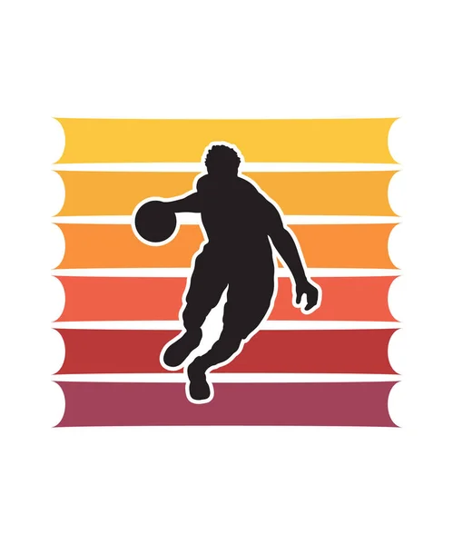 Basketball Retro Sunset Design Vorlage Vector Designvorlage Für Logo Abzeichen — Stockvektor