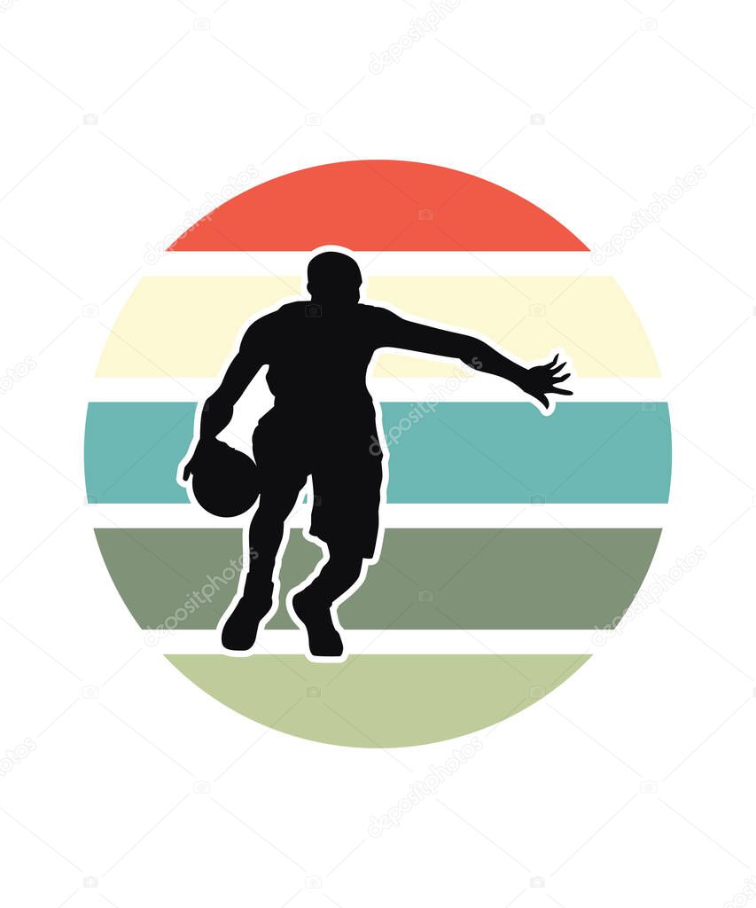 Basketball Retro Sunset Design template. Vector design template for logo, badges, t-shirt, POD and book cover. Isolated white background.