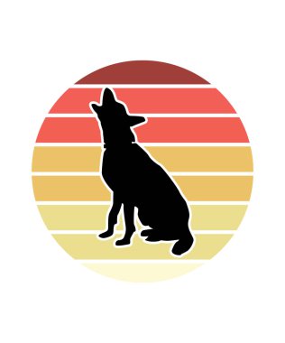 Bulldog Retro Sunset Tasarım Şablonu. Logo, rozet, tişört, POD ve kitap kapağı için vektör tasarımı şablonu. İzole edilmiş beyaz arkaplan.