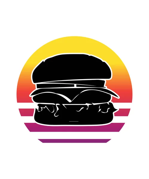 Burger Retro Sunset Design Plantilla Plantilla Diseño Vectorial Para Logotipo — Archivo Imágenes Vectoriales