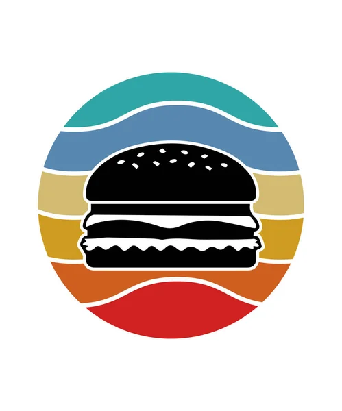 Modèle Burger Retro Sunset Design Modèle Conception Vectorielle Pour Logo — Image vectorielle