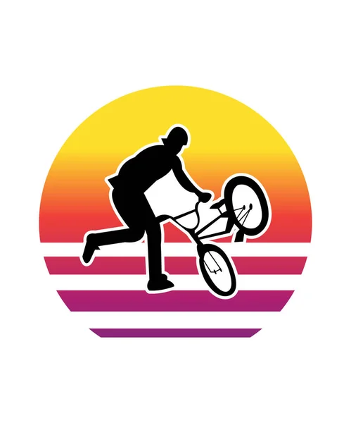 Rower Retro Sunset Design Szablon Szablon Wektorowy Projektowania Logo Odznaki — Wektor stockowy