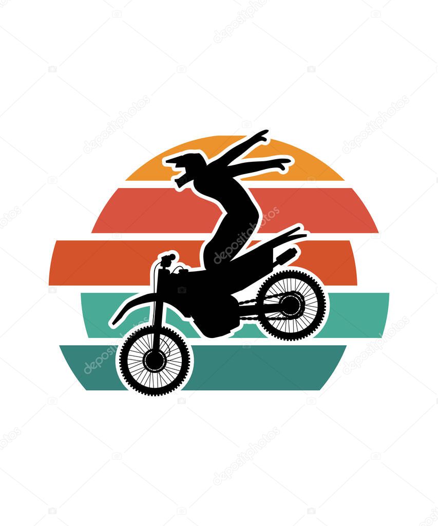 Bike Retro Sunset Design template. Vector design template for logo, badges, t-shirt, POD and book cover. Isolated white background.