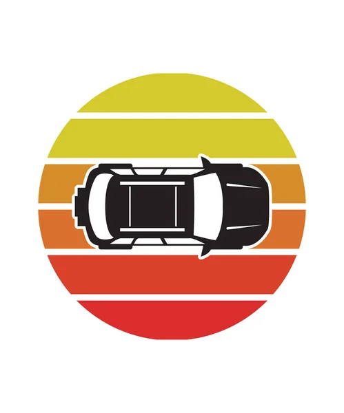 Carro Retro Sunset Design Modelo Modelo Design Vetorial Para Logotipo — Vetor de Stock