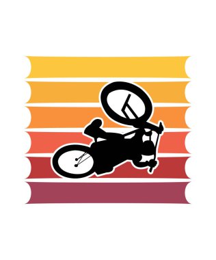 Bisiklet Retro Günbatımı Tasarım şablonu. Logo, rozet, tişört, POD ve kitap kapağı için vektör tasarımı şablonu. İzole edilmiş beyaz arkaplan.