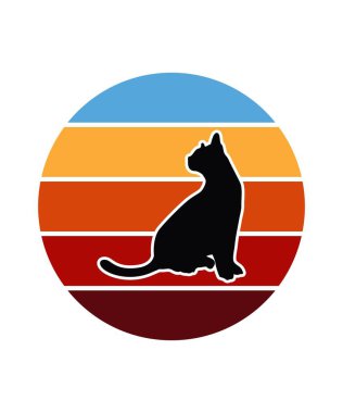 Kediler Günbatımı Tasarım şablonu. Logo, rozet, tişört, POD ve kitap kapağı için vektör tasarımı şablonu. İzole edilmiş beyaz arkaplan.