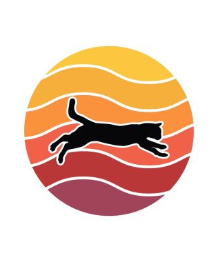 Kediler Günbatımı Tasarım şablonu. Logo, rozet, tişört, POD ve kitap kapağı için vektör tasarımı şablonu. İzole edilmiş beyaz arkaplan.