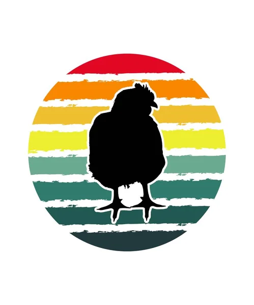 Chicken Retro Sunset Design Векторный Дизайн Шаблона Логотипа Значков Футболки — стоковый вектор