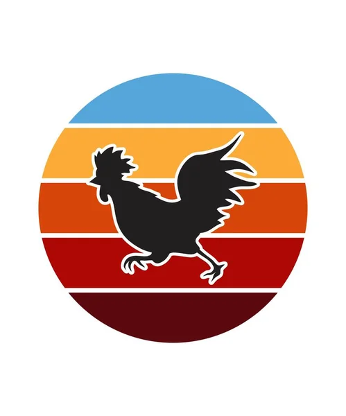 Kurczak Retro Sunset Design Szablon Szablon Wektorowy Projektowania Logo Odznaki — Wektor stockowy