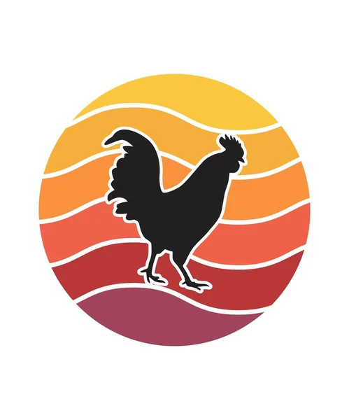 Chicken Retro Sunset Design Векторный Дизайн Шаблона Логотипа Значков Футболки — стоковый вектор