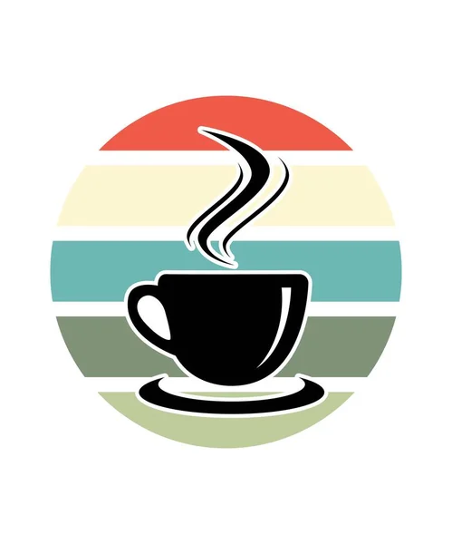 Кофе Ретро Сансет Шаблон Векторный Дизайн Шаблона Логотипа Значков Футболки — стоковый вектор