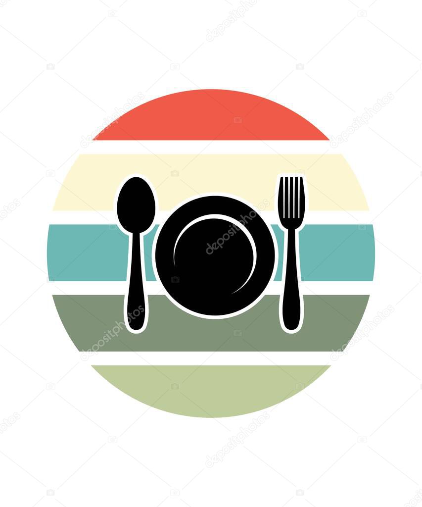 Cooking Retro Sunset Design template. Vector design template for logo, badges, t-shirt, POD and book cover. Isolated white background.