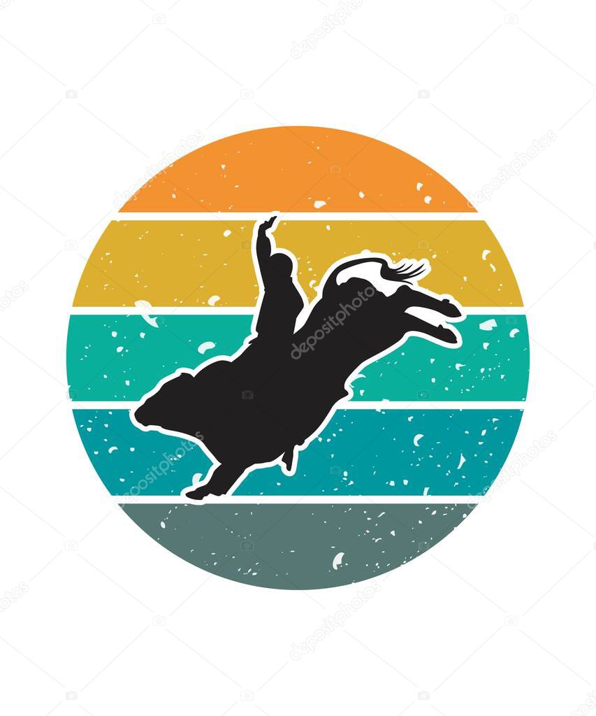 Cow Retro Sunset Design template. Vector design template for logo, badges, t-shirt, POD and book cover. Isolated white background.