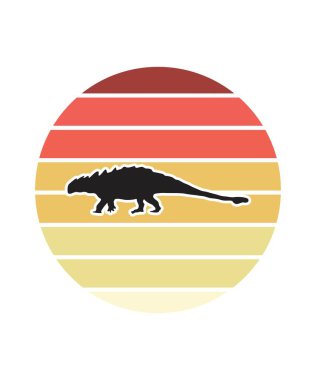 Dinozorlar Retro Sunset tasarım şablonu. Logo, rozet, tişört, POD ve kitap kapağı için vektör tasarımı şablonu. İzole edilmiş beyaz arkaplan.