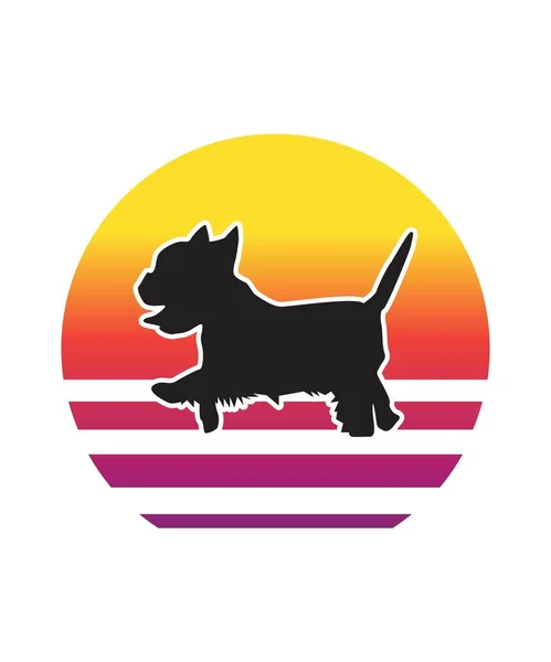 Câine Retro Sunset Design Șablon Șablon Design Vectorial Pentru Logo — Vector de stoc