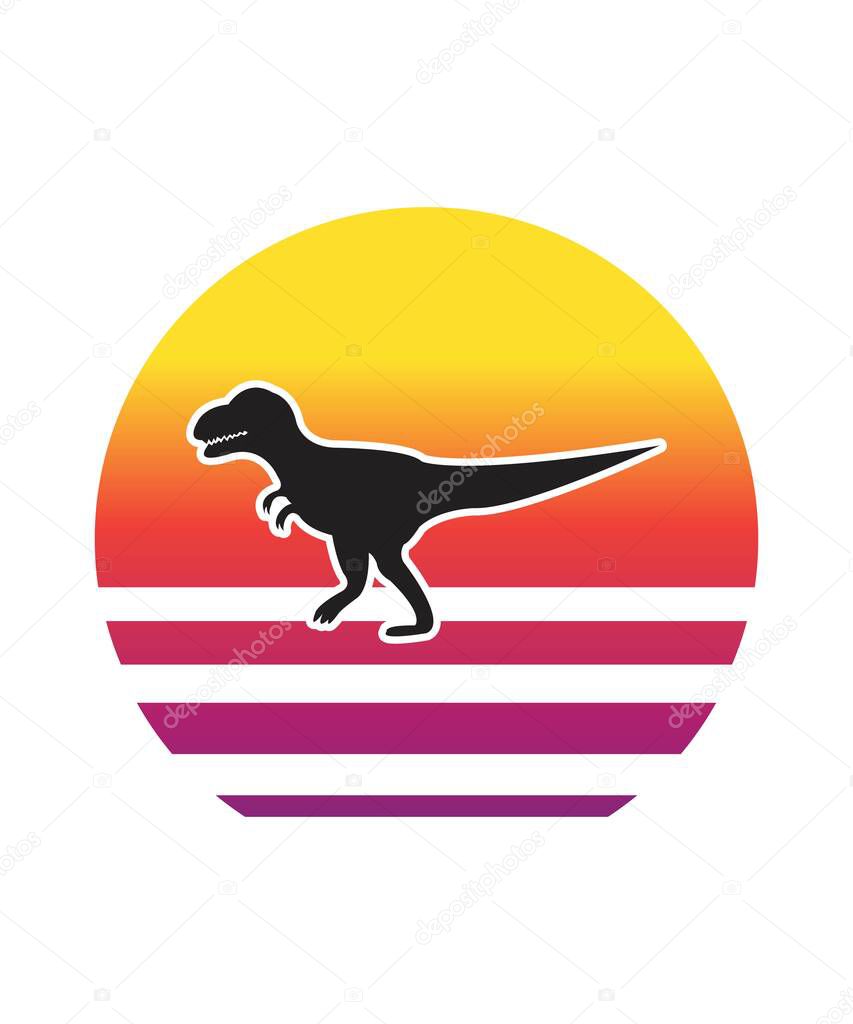 Dinosaurs Retro Sunset Design template. Vector design template for logo, badges, t-shirt, POD and book cover. Isolated white background.