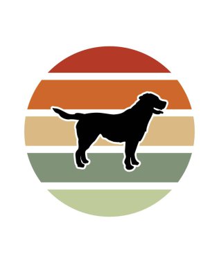 Dog Retro Sunset Tasarım Şablonu. Logo, rozet, tişört, POD ve kitap kapağı için vektör tasarımı şablonu. İzole edilmiş beyaz arkaplan.
