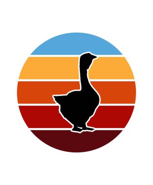 Duck Retro Sunset Tasarım Şablonu. Logo, rozet, tişört, POD ve kitap kapağı için vektör tasarımı şablonu. İzole edilmiş beyaz arkaplan.