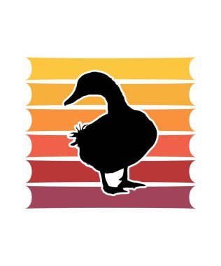 Duck Retro Sunset Tasarım Şablonu. Logo, rozet, tişört, POD ve kitap kapağı için vektör tasarımı şablonu. İzole edilmiş beyaz arkaplan.