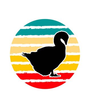 Duck Retro Sunset Tasarım Şablonu. Logo, rozet, tişört, POD ve kitap kapağı için vektör tasarımı şablonu. İzole edilmiş beyaz arkaplan.
