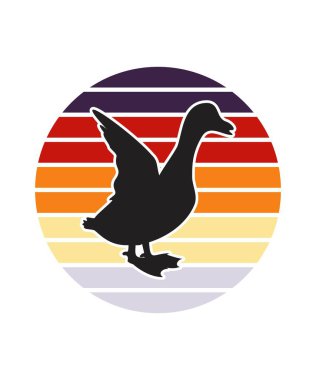 Duck Retro Sunset Tasarım Şablonu. Logo, rozet, tişört, POD ve kitap kapağı için vektör tasarımı şablonu. İzole edilmiş beyaz arkaplan.
