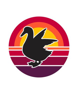 Duck Retro Sunset Tasarım Şablonu. Logo, rozet, tişört, POD ve kitap kapağı için vektör tasarımı şablonu. İzole edilmiş beyaz arkaplan.
