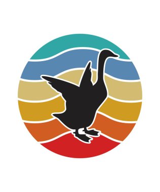 Duck Retro Sunset Tasarım Şablonu. Logo, rozet, tişört, POD ve kitap kapağı için vektör tasarımı şablonu. İzole edilmiş beyaz arkaplan.