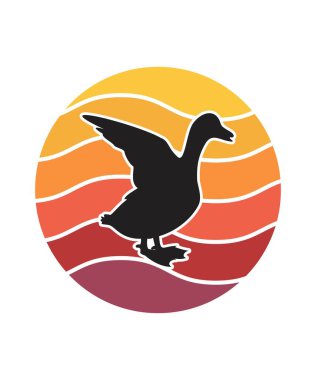 Duck Retro Sunset Tasarım Şablonu. Logo, rozet, tişört, POD ve kitap kapağı için vektör tasarımı şablonu. İzole edilmiş beyaz arkaplan.