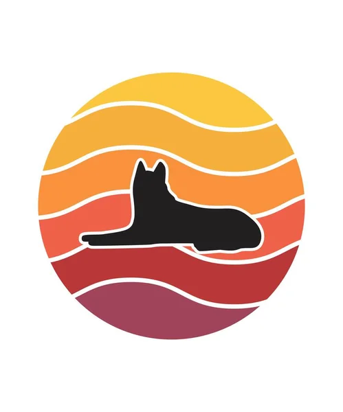 Dog Retro Sunset Design Modelo Modelo Design Vetorial Para Logotipo — Vetor de Stock