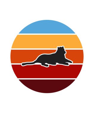 Leopar Retro Günbatımı Tasarım şablonu. Logo, rozet, tişört, POD ve kitap kapağı için vektör tasarımı şablonu. İzole edilmiş beyaz arkaplan.