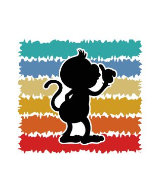 Maymun Retro Günbatımı Tasarım şablonu. Logo, rozet, tişört, POD ve kitap kapağı için vektör tasarımı şablonu. İzole edilmiş beyaz arkaplan.