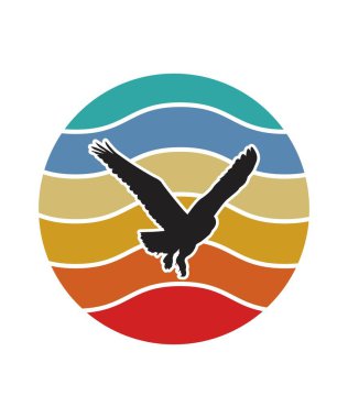 Baykuş Retro Sunset Tasarım Şablonu. Logo, rozet, tişört, POD ve kitap kapağı için vektör tasarımı şablonu. İzole edilmiş beyaz arkaplan.