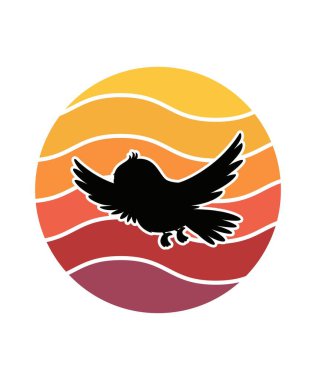 Papağan Retro Günbatımı Tasarım şablonu. Logo, rozet, tişört, POD ve kitap kapağı için vektör tasarımı şablonu. İzole edilmiş beyaz arkaplan.