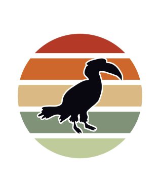 Tavuskuşu Retro Günbatımı Tasarım şablonu. Logo, rozet, tişört, POD ve kitap kapağı için vektör tasarımı şablonu. İzole edilmiş beyaz arkaplan.