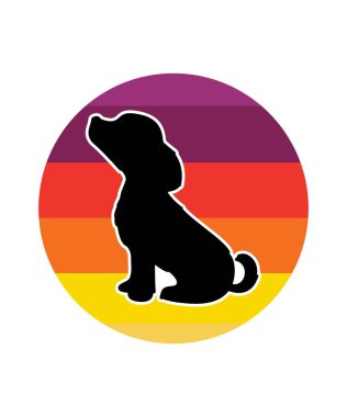 Pug Retro Günbatımı Tasarım şablonu. Logo, rozet, tişört, POD ve kitap kapağı için vektör tasarımı şablonu. İzole edilmiş beyaz arkaplan.