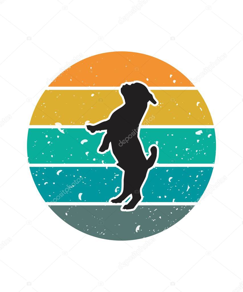Pug Retro Sunset Design template. Vector design template for logo, badges, t-shirt, POD and book cover. Isolated white background.