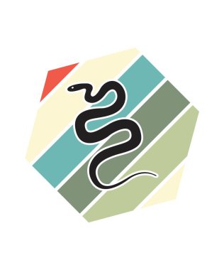 Snake Retro Sunset Tasarım Şablonu. Logo, rozet, tişört, POD ve kitap kapağı için vektör tasarımı şablonu. İzole edilmiş beyaz arkaplan.