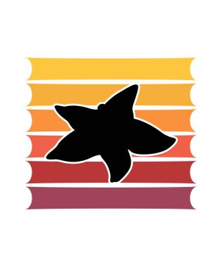Denizyıldızı Retro Sunset Design şablonu. Logo, rozet, tişört, POD ve kitap kapağı için vektör tasarımı şablonu. İzole edilmiş beyaz arkaplan.