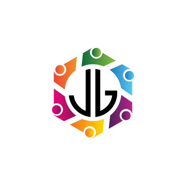 Logo Community Hexagon Initial Letters Cel Sieci Zespołu Lub Pracy — Wektor stockowy