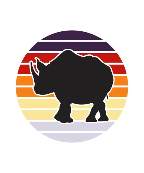 Plantilla Rhino Retro Sunset Design Plantilla Diseño Vectorial Para Logotipo — Vector de stock