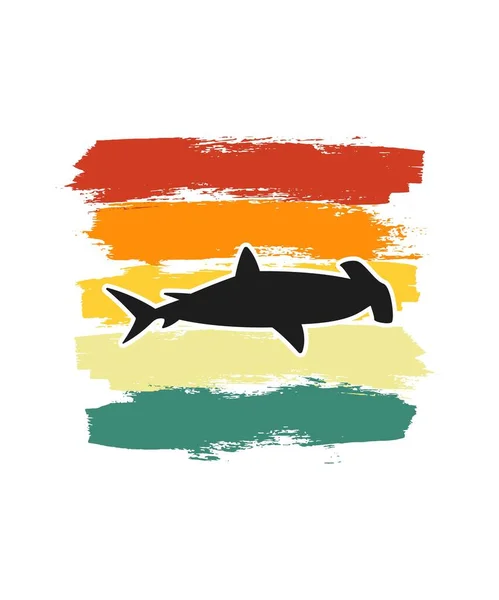 Shark Retro Sunset Design Plantilla Plantilla Diseño Vectorial Para Logotipo — Vector de stock