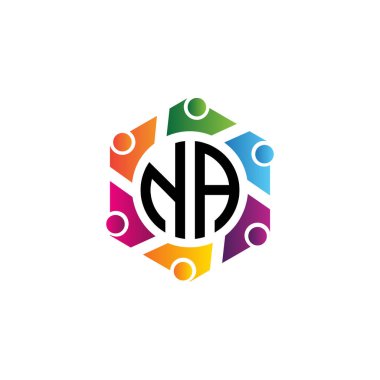 Topluluk Hexagon Baş harfleri NA logosu. Ağ, takım veya sosyal hizmetler için amaç.